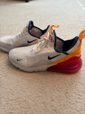 Women’s Nike Air Max 270- white, navy, yellow and pink size 9.5